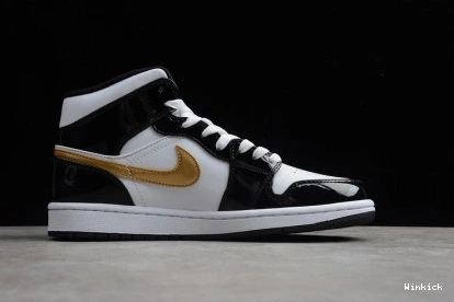 Patent Jordan 1 Air Black White Gold Mid 852542-007 0825